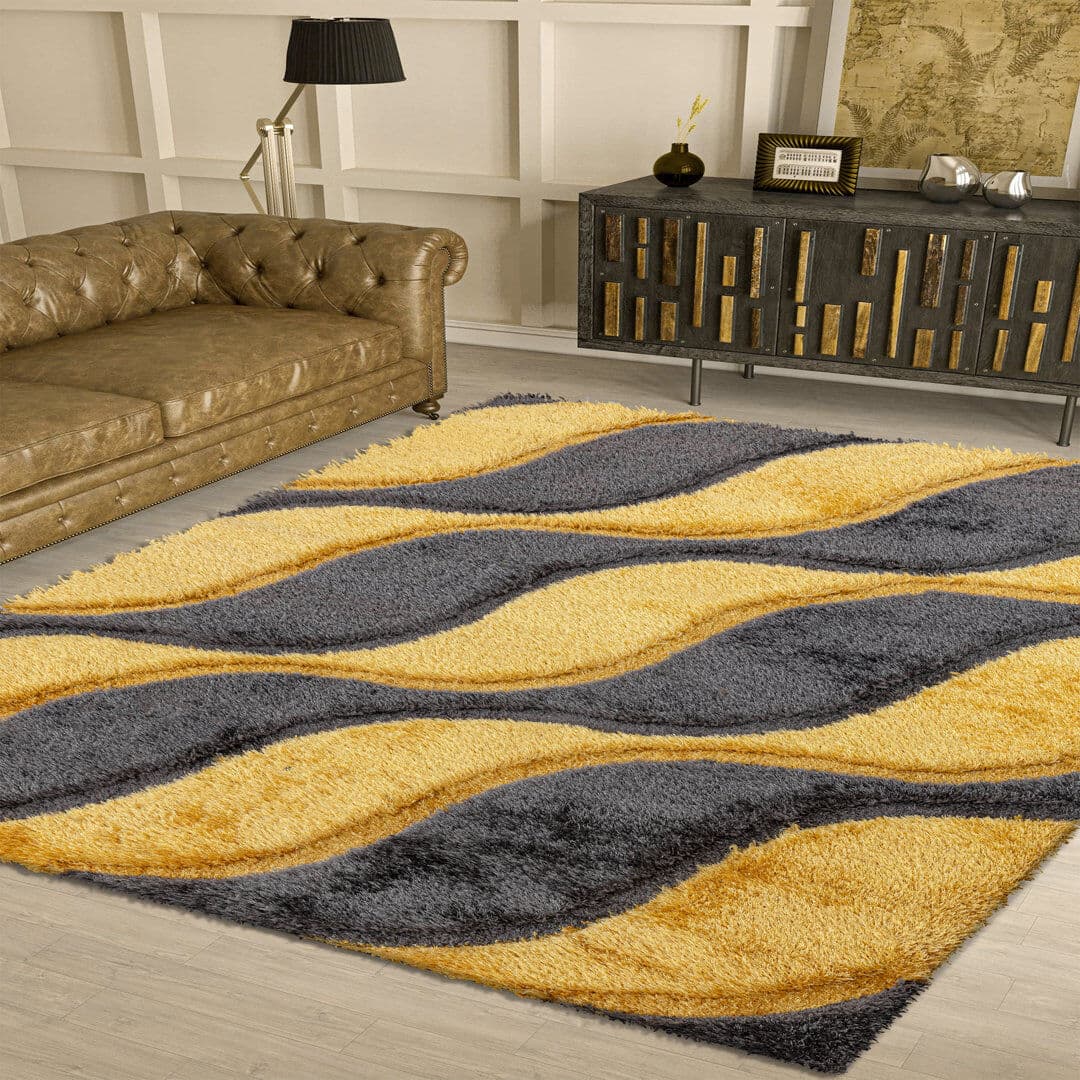 Metro Darvon Rectangle Geometric Shag Indoor / Outdoor Ochre Rectangle 80 x 150cm