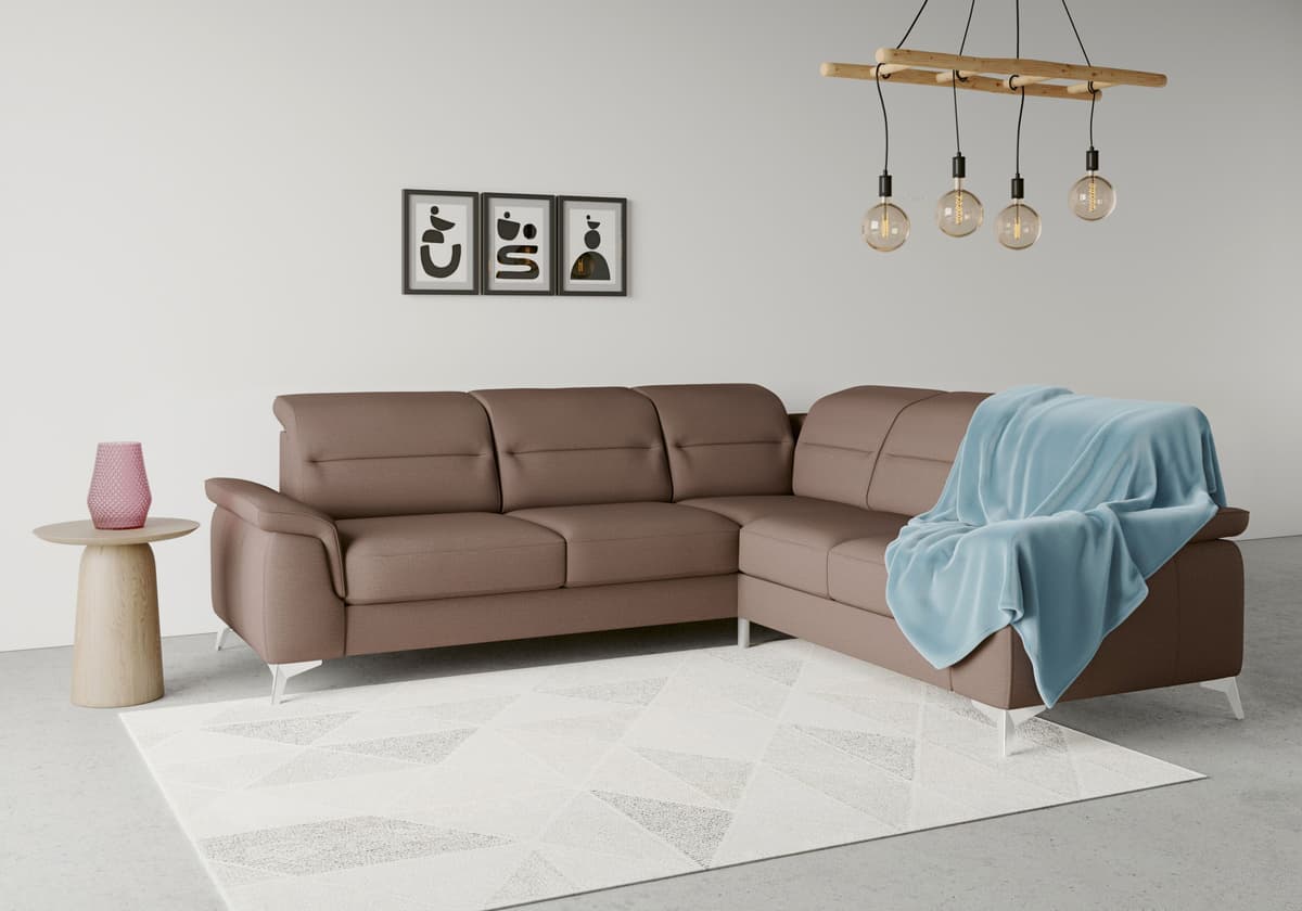 Ecksofa SIT & MORE "Sinatra L-Form", braun (espresso), B:251cm H:85cm T:231cm, 98% Polyester, 2% Polyamid, Sofas, Ecksofa, optional mit Kopfteilverstellung und Armteilfunktion espresso B/H/T: 251cm x 85cm x 231cm, Struktur weich, langer Schenkel rechts, M