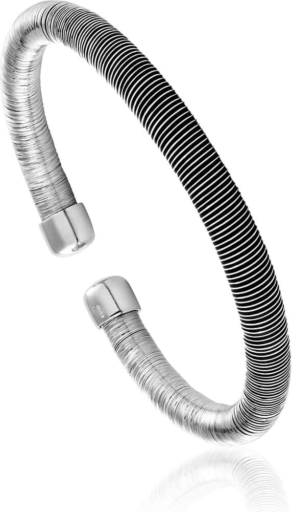 Jonc Cleor En Argent 925/1000 Et Silicone Noir Femme