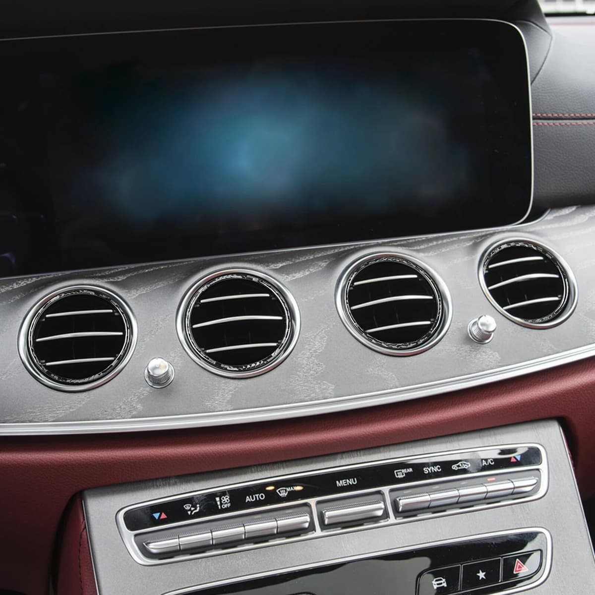 Rio For Mercedes-Benz E-Class W213 2016-2022 Carbon Fiber Center Dashboard Air Outlet Vent Frame Trim Cover Car Accessories Sticker