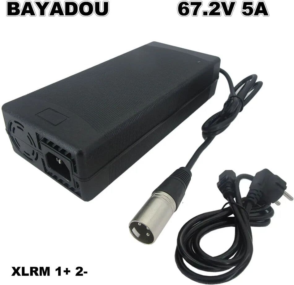 BAYADOU 16S 67.2V 5A Lithium Charger 60V 20AH Li-ion Battery Fast Chargers XLRM 1+ 2- C13 GX16 Connector With Fan 220V Input