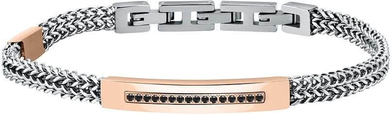 Bracelet Morellato En Acier Bicolore Et Cristal Noir Homme