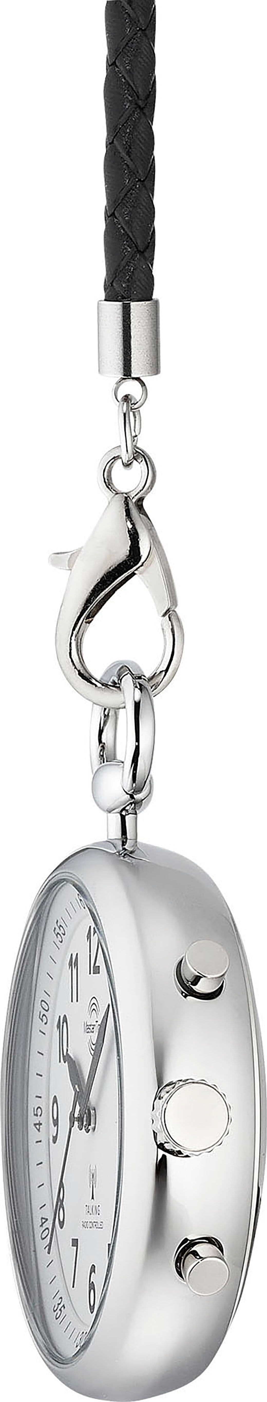 Taschenuhr MASTER TIME "Sprechende Taschenuhr", silber (silberfarben), Taschenuhren, Herren, Taschenuhr, sprechende Funkuhr, Quarzuhr, Status Funkempfang, 4 Alarmzeiten