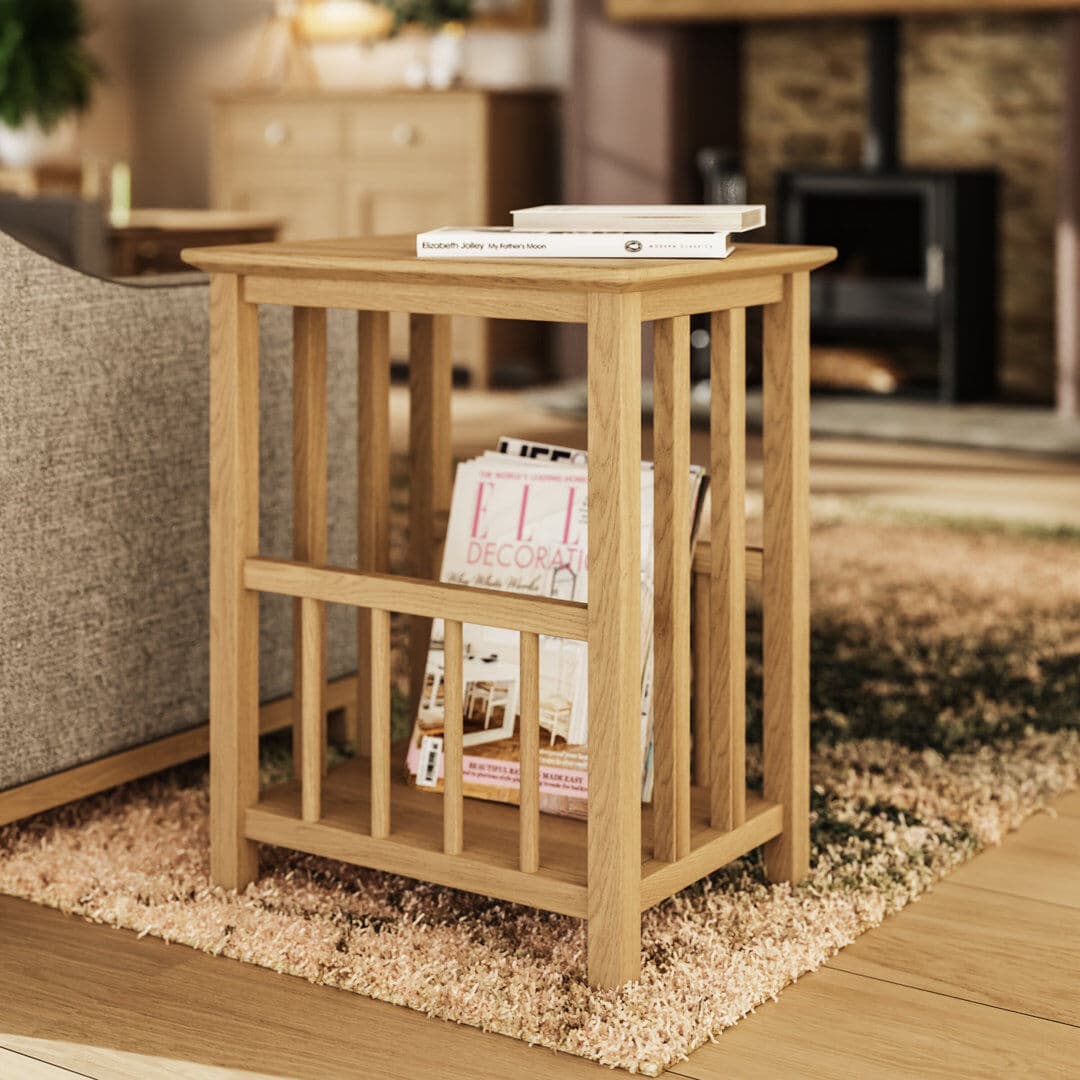 ClassicLiving Daris Magazine Rack / Turntable Stand With Vinyl Record Storage. Solid Oak. Fully Assembled. Oak Wood 55cm H X 45cm W X 35cm D