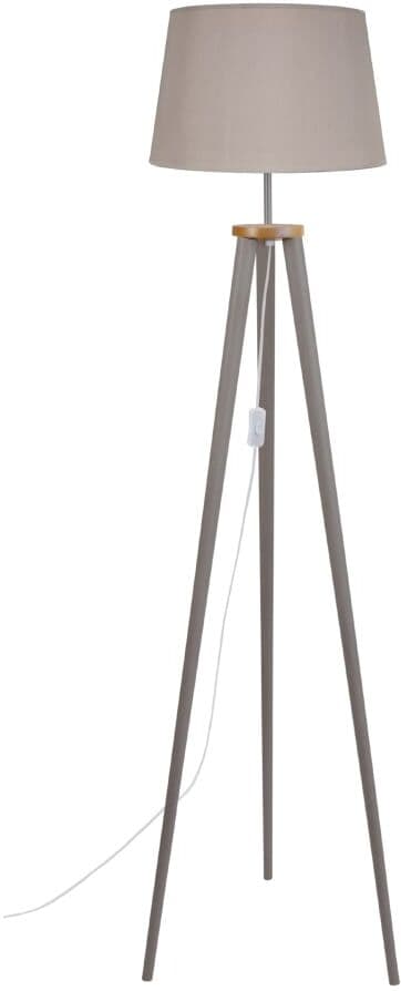 Tosel Lámpara de pie trepied trípode madera natural metal pantalla blanco