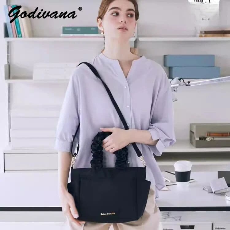 NONE Japanese Style  Waterproof Shoulder Bag Casual Handbag Female Portable Casual Crossbody Tote Bag with Zipper Closure