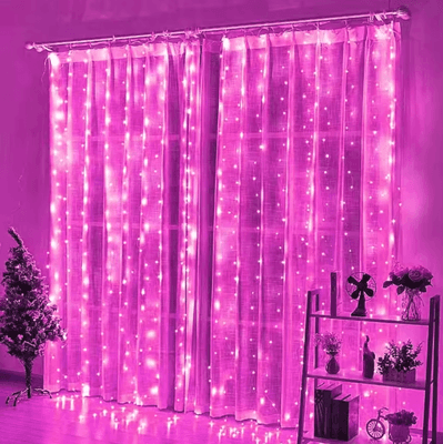 Inspire Curations 8 Mode Ramadan USB Curtain Fairy Lights pink Light 3x3m 300leds