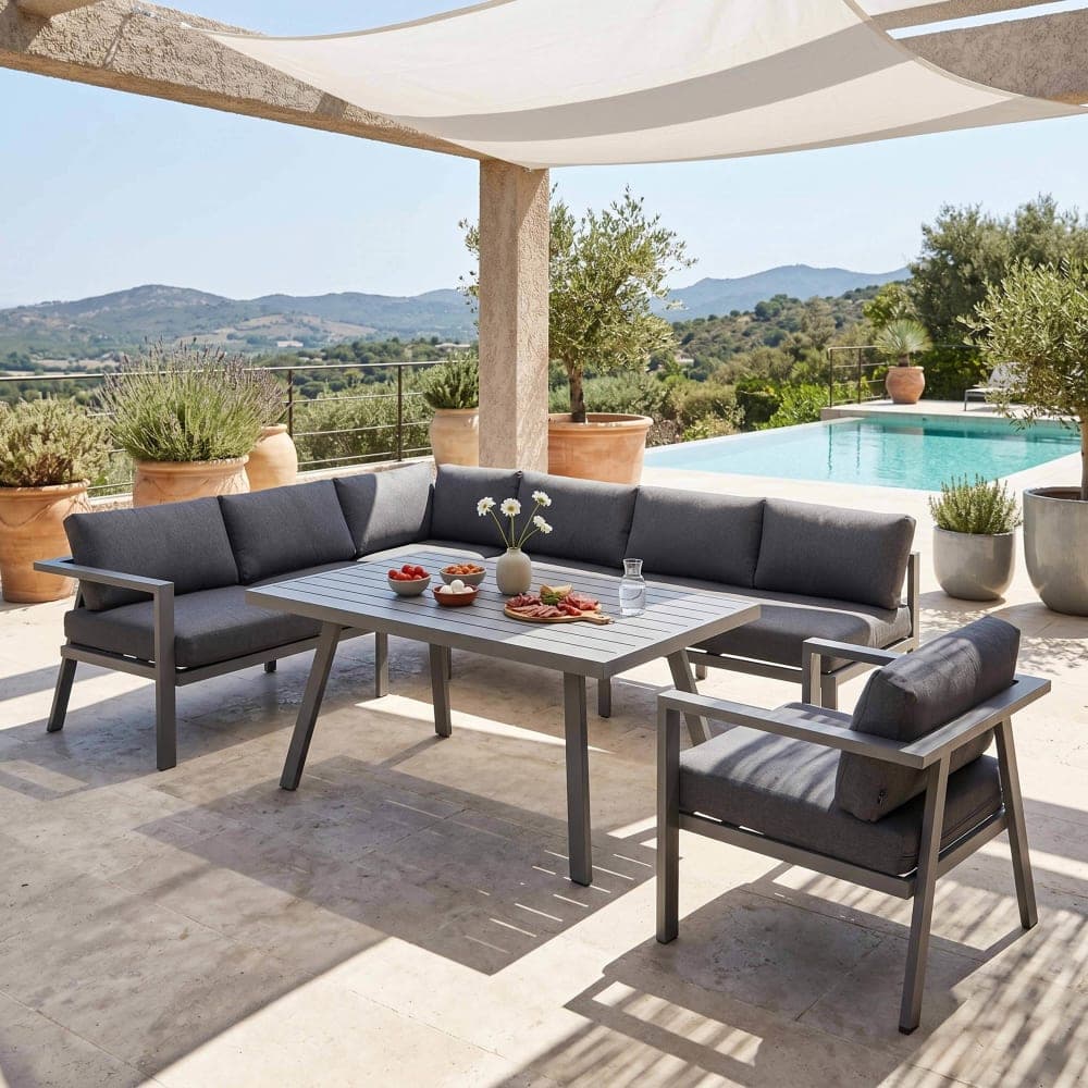 Oviala Salon jardin d'inspiration scandinave 8 places gris Gris 212x64x75cm