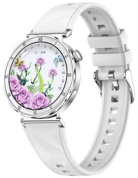Everyday Crate QS22 AMOLED Smart Watch For Women Bluetooth Fitness Tracker With Heart Rate Monitor Silver Steel Strap silver Case White Silicone Strap