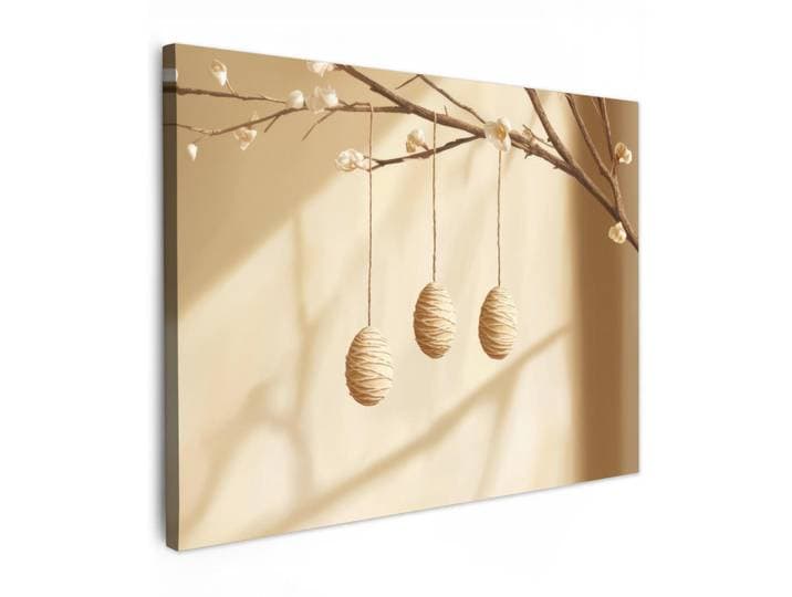 MuchoWow Leinwandbild - Beige - Osterkuchen - Eier - 80x60 - Malerei, Textil, Kiefer, Abstrakt, Rechteckig, 80x60 cm, gerahmt, Bilder & Rahmen, Bilder, Wandbilder