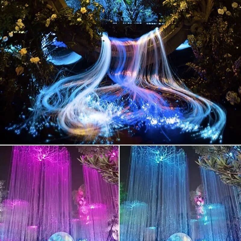 MEMEOKON 16W Bluetooth 2M 200Pcs Fiber Optic Curtain Light Kit RGBW Waterfall Effect with Music Mode App/Remote Control for Party Decor
