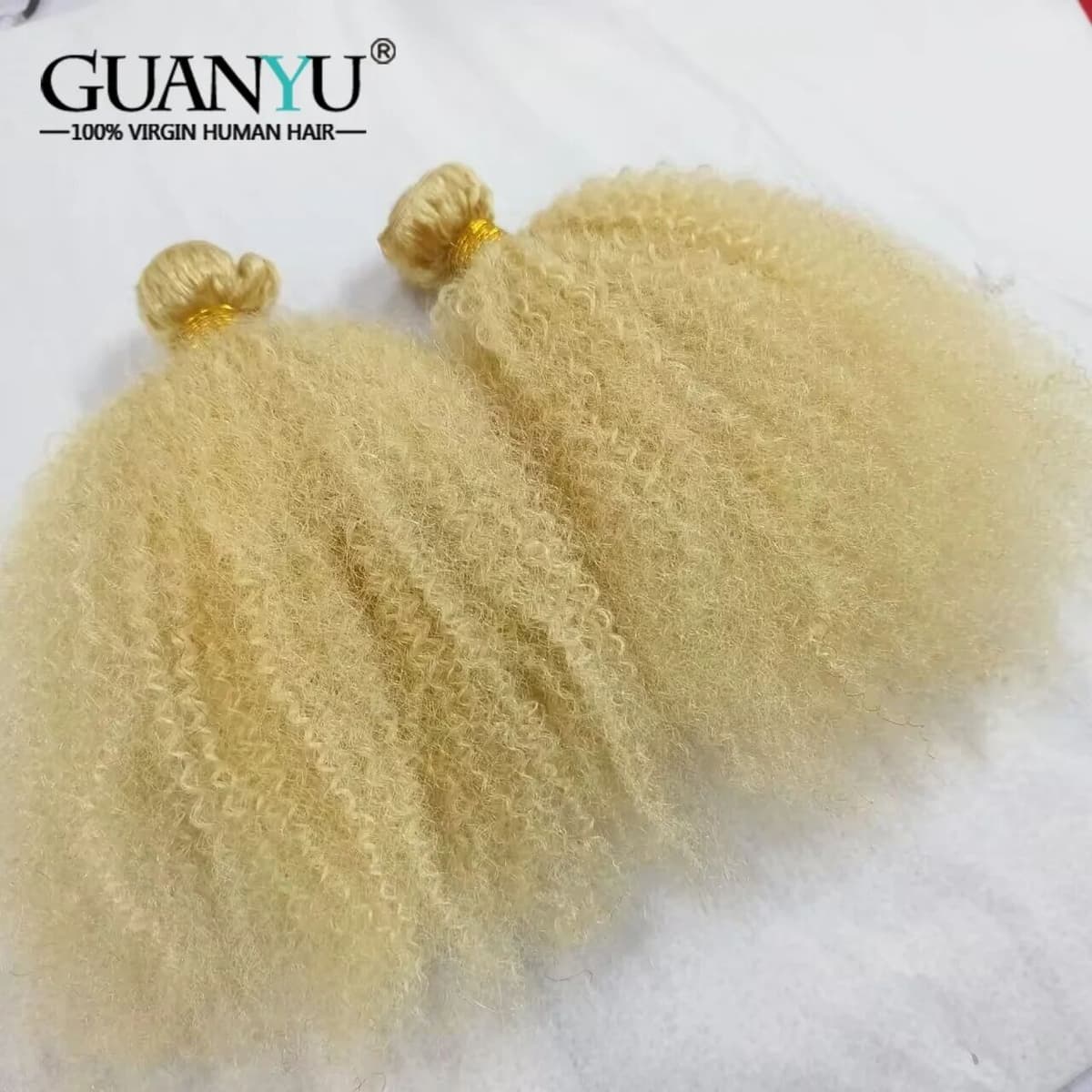 NONE 4*4 Afro Kinky Curly Blonde #613 Hair Bundle 1pc Brazilian Virgin Human Hair 4B 4C Blonde Bundle Hair Weft Extension