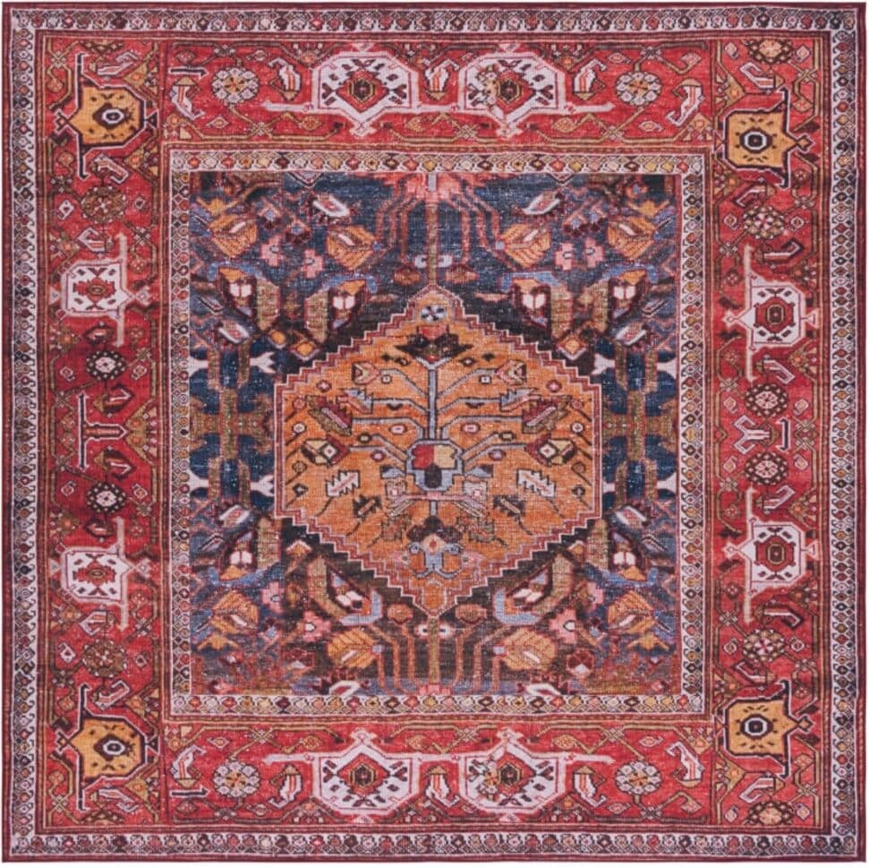 Safavieh Alfombra traditional de poliéster azul/naranja, 183 x 183 cm
