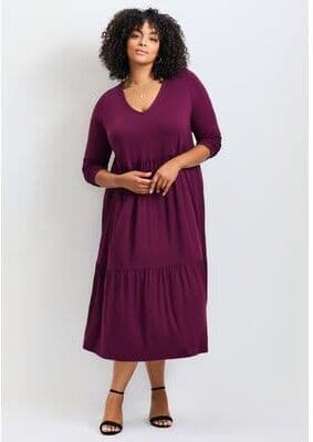 Plus Size Women's Nylah Tiered Knit Dress by Avenue in Eggplant (Size 22/24)