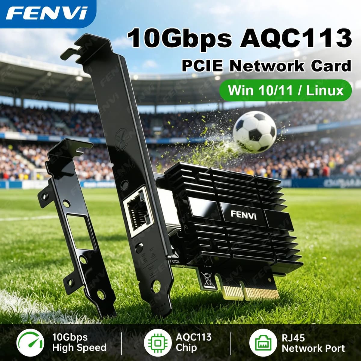 Fenvi AQC113 10G PCIE To RJ45 Network Card Gigabit Single Port Network Ethernet Adapter 10Gbps/5Gbps/2.5Gbps/1G for PC Win 10/11