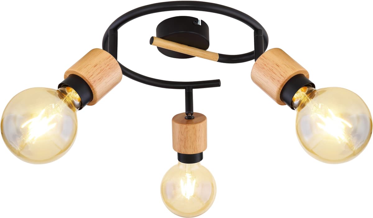 Globo SPIRALE 3 LUCI JORNA 3xE27 FINO A 40W IN METALLO NERO E LEGNO LAMPADINA NON INCLUSA 230V