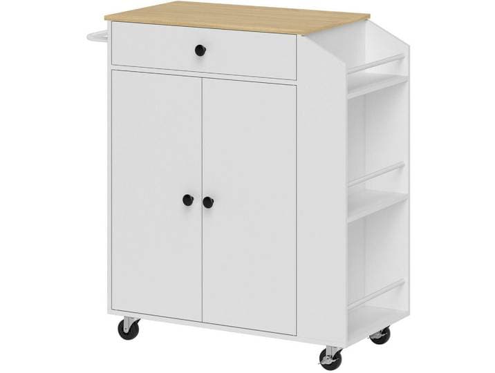 Okwish Kücheninsel weiß aus Spanplatte mit Rollen und Arbeitsplatte, Weiß, 82x86.5x38 cm, Küchen, Küchenmöbel, Kücheninseln