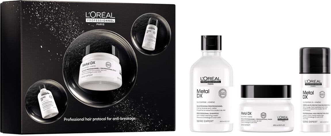 750ml L'Oréal Professionnel Paris Serie Expert Metal DX Trio Geschenkset (Shampoo 300ml + Maske 250ml + Leave-in 200ml)