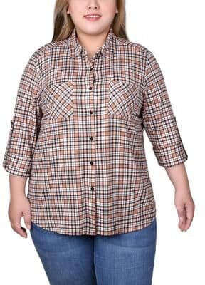 NY COLLECTION Long Sleeve Button Front Tunic Top