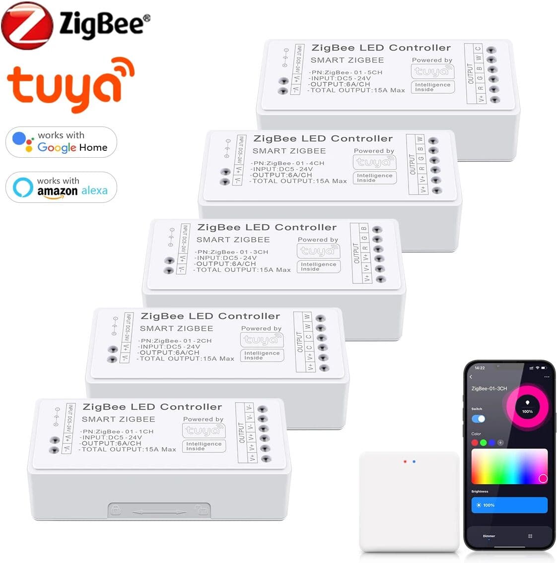 NONE 12V 24V LED Light Strip Dimmer Switch work with Tuya Zigbee Smart Life Alexa Google Home Smart Controller Box Need Hub Gateway