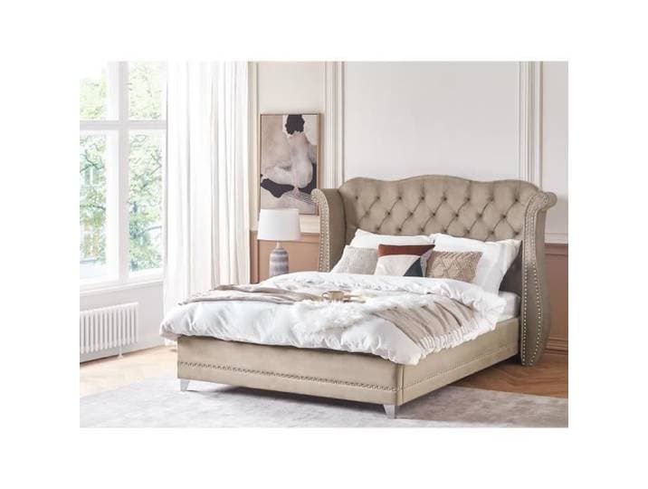 Lit double en velours taupe 180 x 200 cm AYETTE - BELIANI - Vintage - Beige - 2 places - A lattes