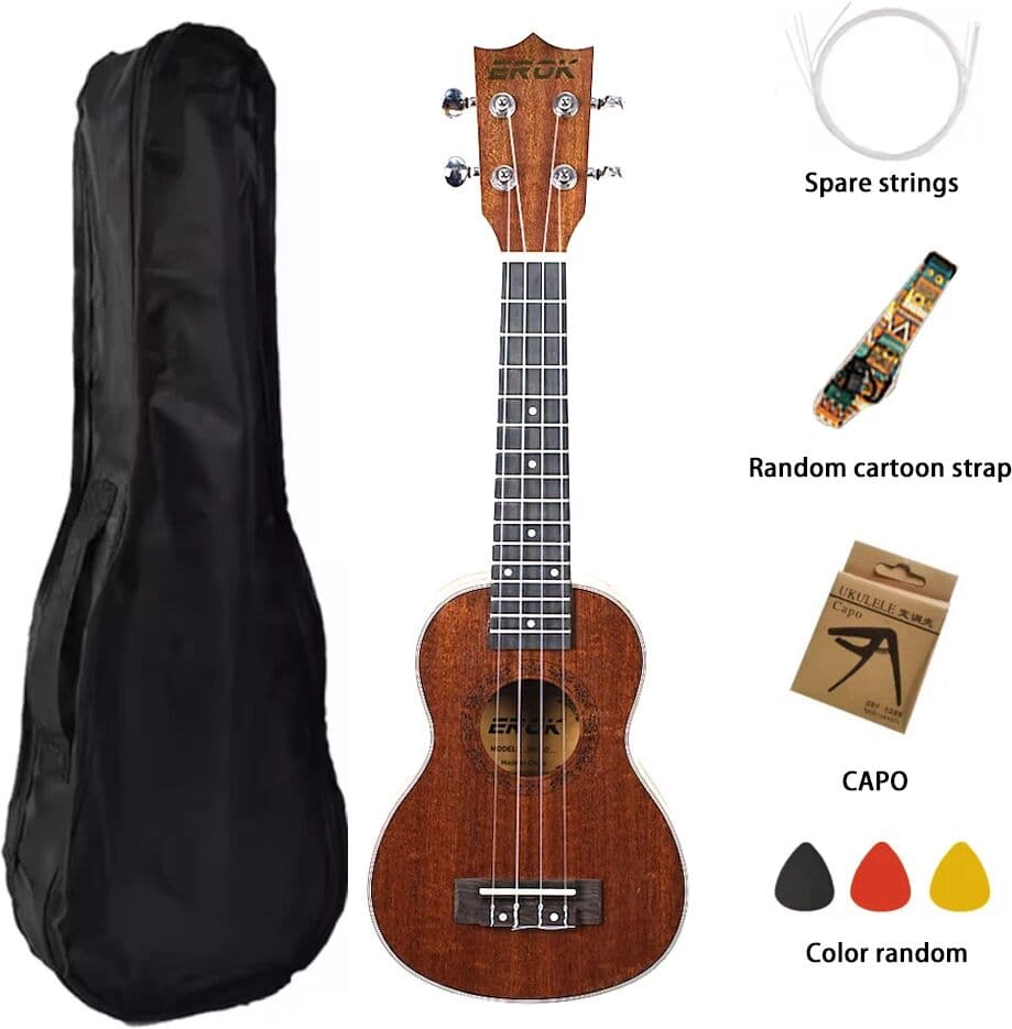 EROK 21 Inch Ukulele Sapele Soprano Size Ukelele for Beginners Kit Nylon Strings Hawaiian Guitar Christmas Gift with Sets
