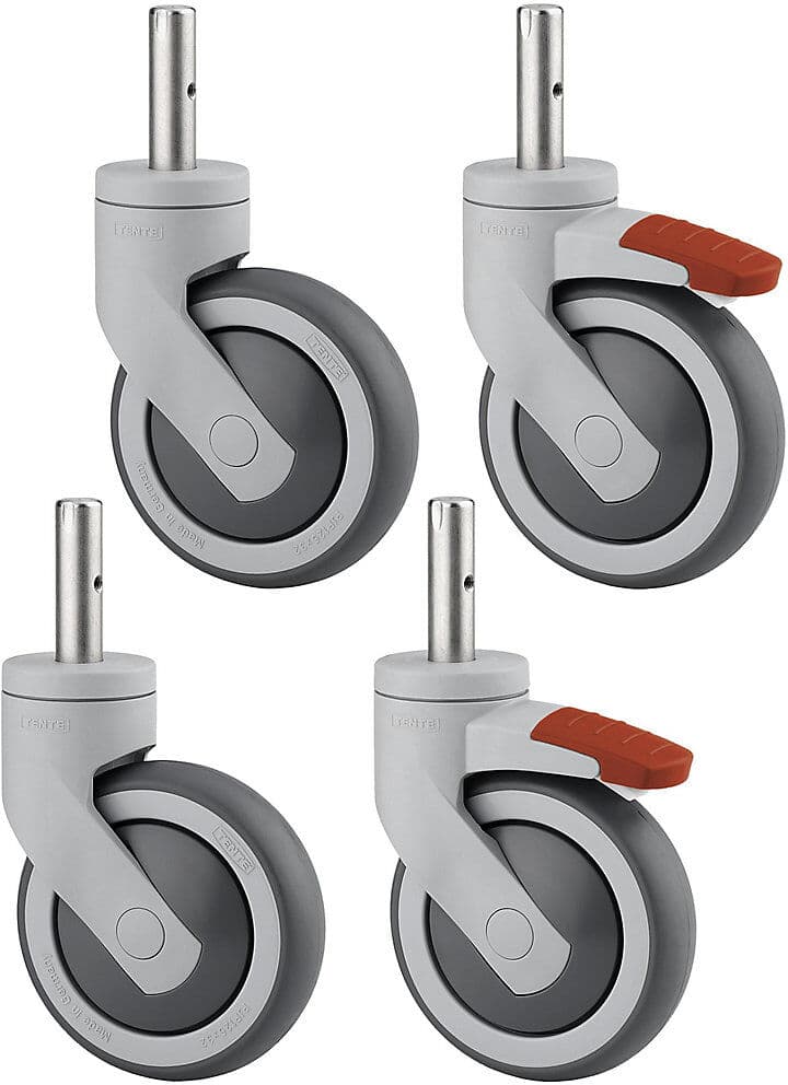 Kunststoffrolle, Set-Angebot, 2 Lenkrollen mit Doppelstopp und 2 Lenkrollen, Zapfen, Rad-Ø x Breite 125 x 32 mm TENTE