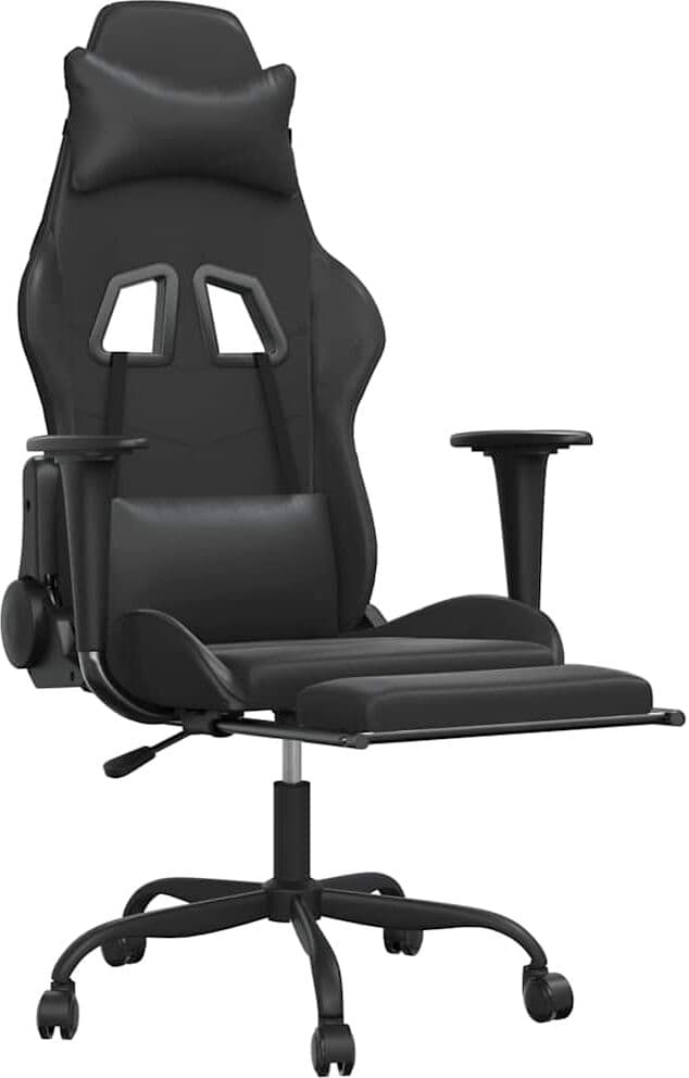 vidaXL Chaise de jeu de massage avec repose-pied Noir Similicuir