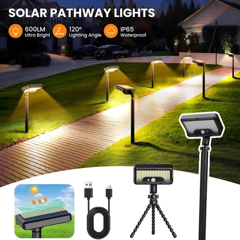 VENUSWING Solar Pathway Lights 92 LEDs Motion Sensor Garden Light Type-C Rechargeable Adjustable Angle for Walkway Driveway Sidewalk Patio