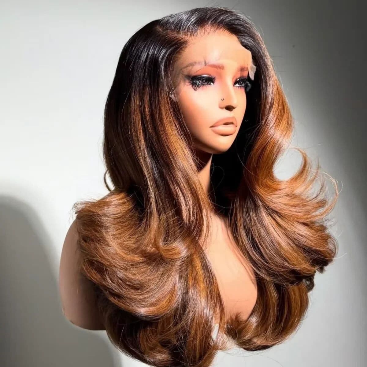 NONE Glueless 26inch Soft Ombre Black Blonde Body Wave Synthetic Lace Front Wigs For Women Baby Hair Preplucked Heat Resistant Daily