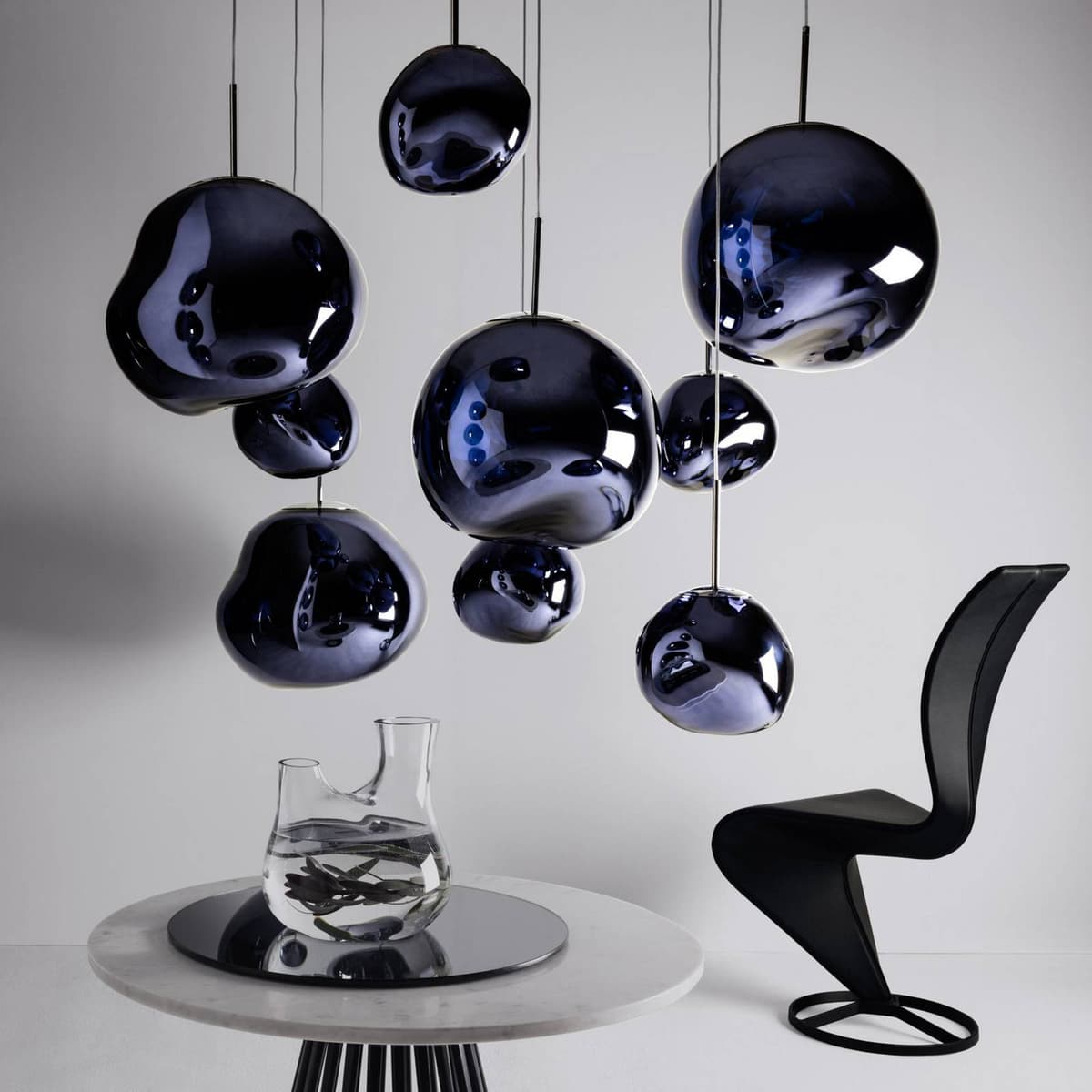 Tom Dixon Design pendellampa Melt Mini, dimbar, Aluminium / grå / zink, Vardagsrum / matsal, Syntetmaterial, Design, Pendellampa