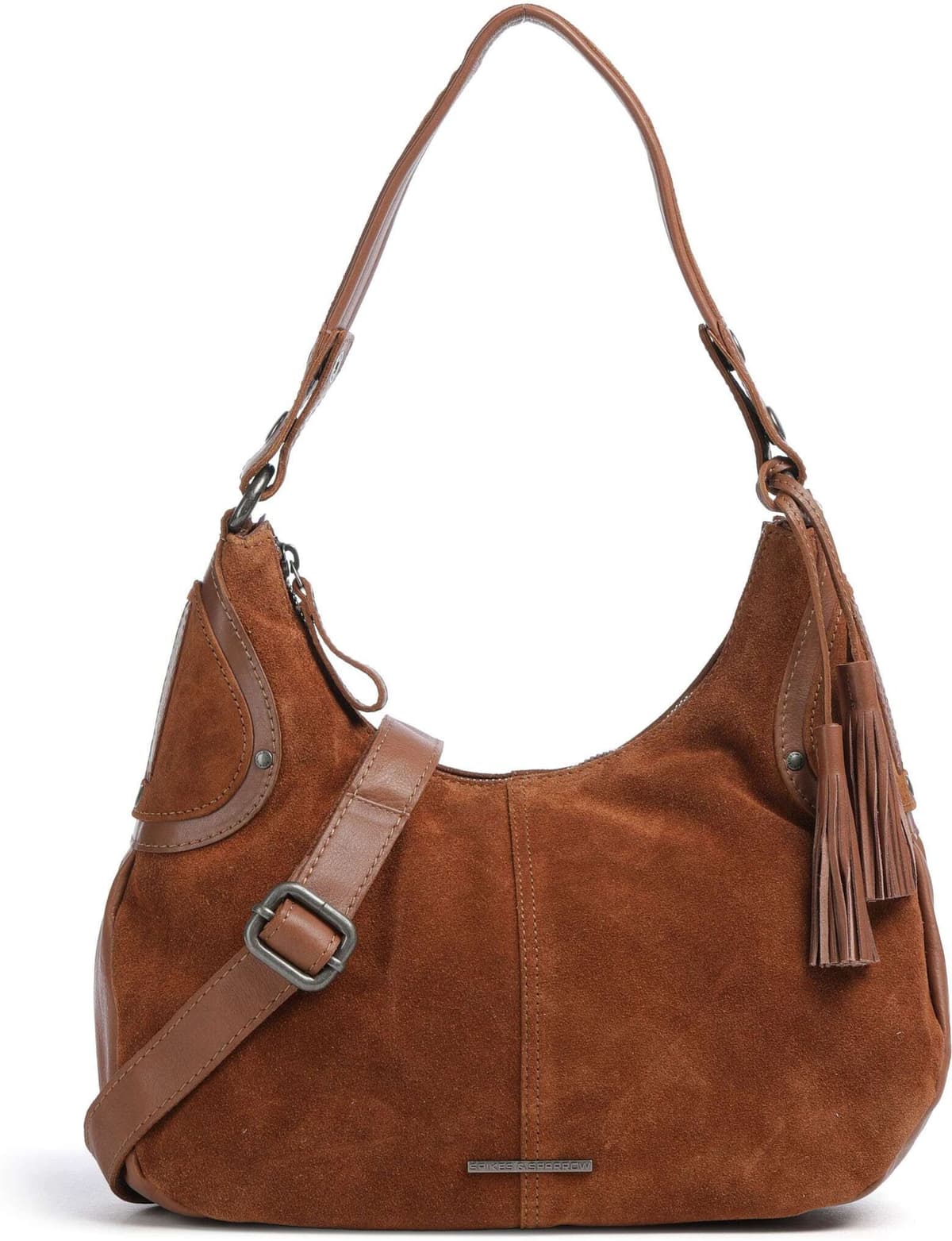 Spikes & Sparrow Suede Mix Anne-Lou Beuteltasche aus Leder, braun