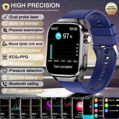 Uplift Treasures AI ECG PPG Health Smartwatch With Laser Monitoring blue scientific Diagnosis
