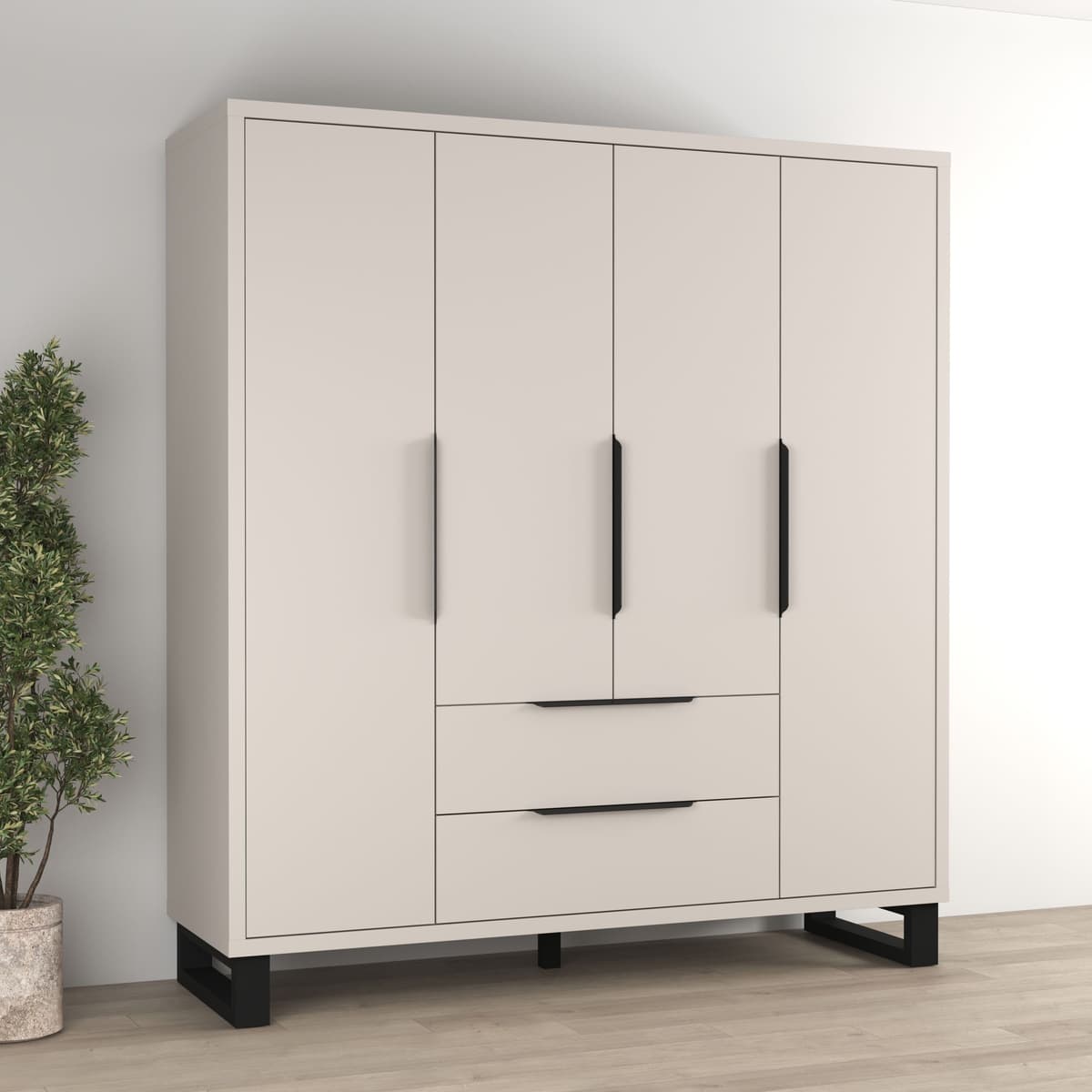 Drehtürenschrank HOME AFFAIRE "Bronne,Breite 191 cm, Kleiderschrank inclusive Innenausstattung", kaschmir, B:191cm H:210cm T:60cm, FSC-zertifizierter Holzwerkstoff, Schränke, Drehtürenschrank, Kleiderschrank, 2 Schubkästen, Metallgriffe, Garderobe kaschmi