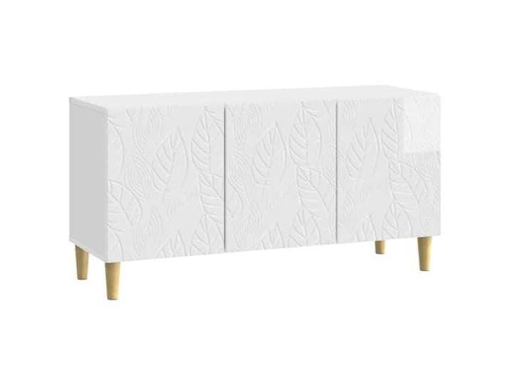 hliofuir TV Schrank Hochglanz Weiß Fernsehtisch 99x34.5x50cm Modernes Lowboard mit 3 Klapptüren und Holzbeinen für Wohnzimmer oder Schlafzimmer. Kompaktes Design für Mediamöbel.