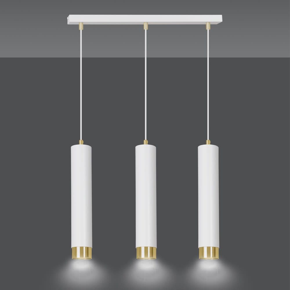 Wonderlamp Regleta colgante con 3 pantallas cilíndricadas blanco y dorado