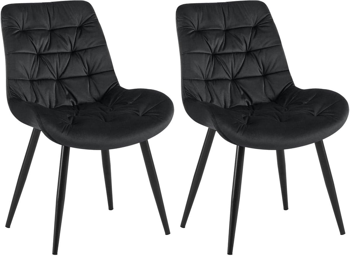 CLP Rossford Set van 2 klassieke eetkamerstoelen met rugleuning en armleuningen - Fluweel - Zwart