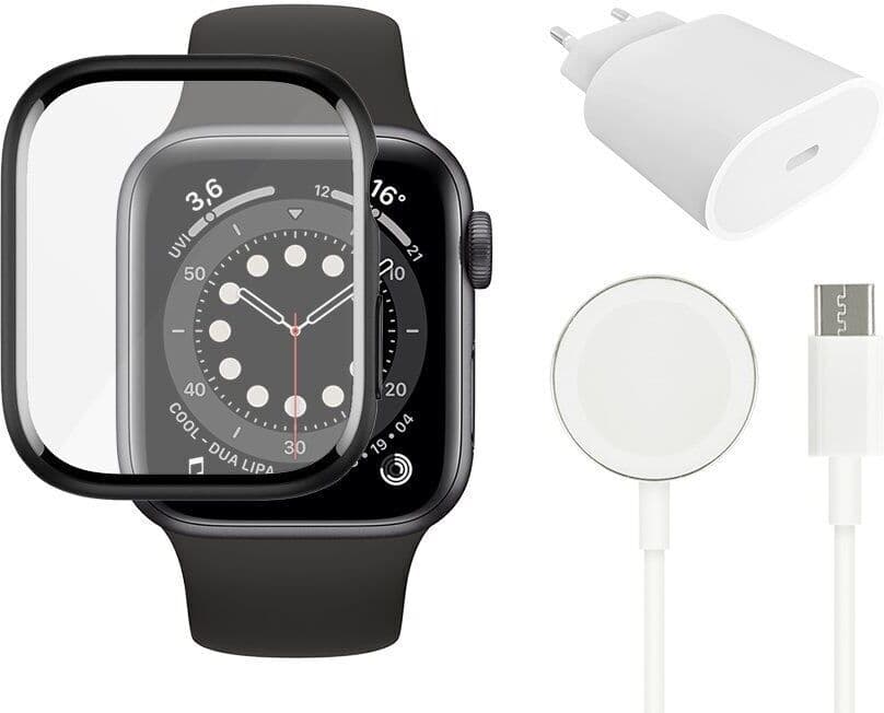 Snabbladdare (20W), laddkabel (magnetisk) & skärmskydd   Apple Watch 7/8/9   41 mm