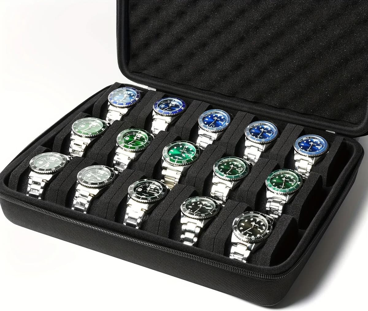 NONE 15-card watch box, stores 15 watches, suitable for large and small watches, with shockproof sponge pillow, portable for travel