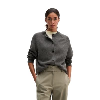 Cardigan MARC O'POLO "aus Heavy-Weight-Organic-Cotton", Damen, Gr. S, grau (middle grau melange), Obermaterial: 100% Baumwolle, unifarben, regular fit, Rundhals, normaler Saum, 20_2_8_Strickjacken
