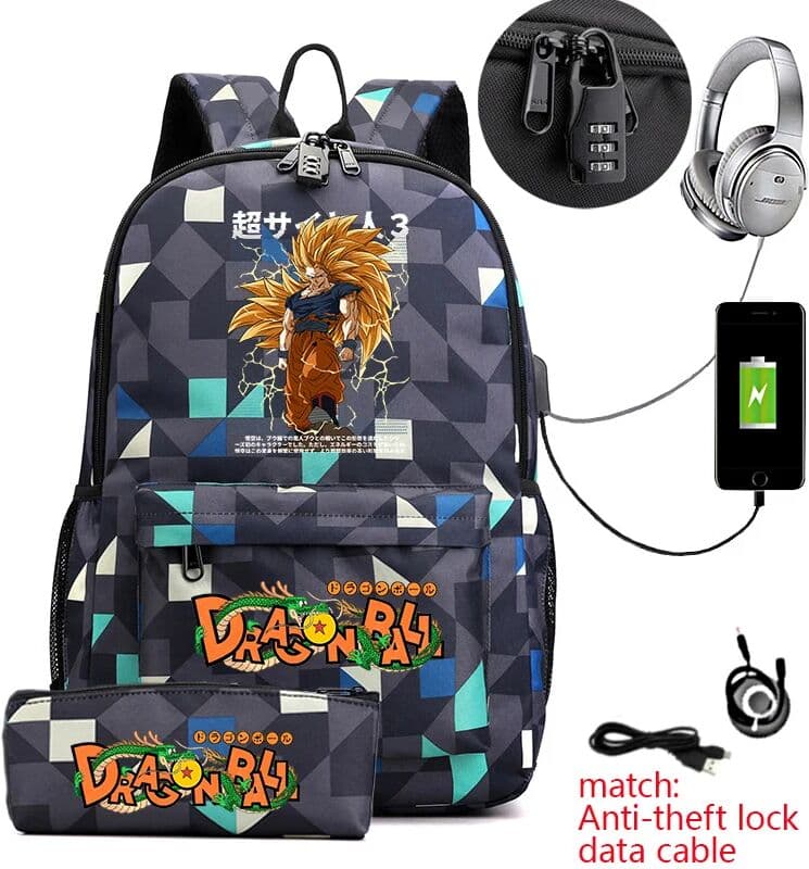 Bandai Dragon Ball Z Print Casual Backpack for Kids Teens with Pencil Case Anti-Theft Lightweight School Bag