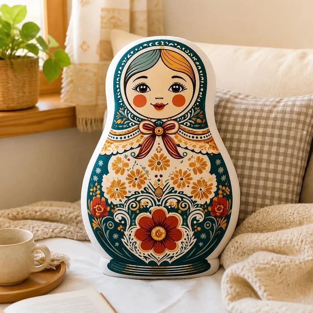 NONE Matryoshka Doll Russian Nesting Folk Floral Slavic Plush Pillow Cushion Irregular Stuffed Throw Pillow Home Decor Gift Sofa Bed