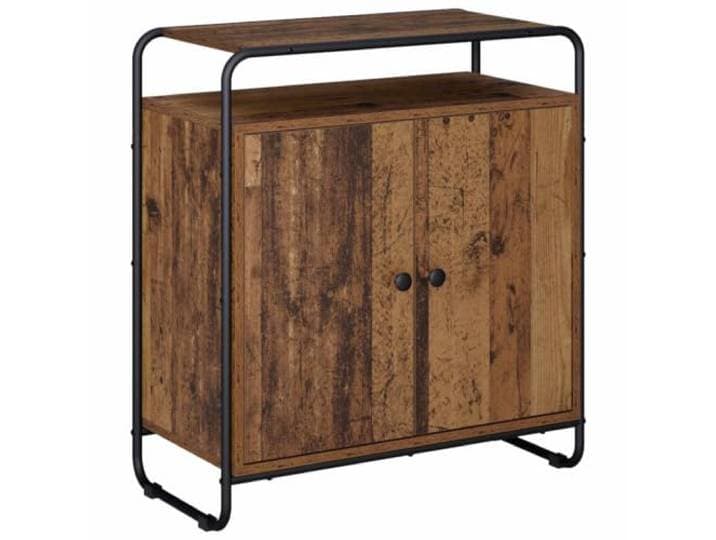 Xhnifbn Sideboard 68x35x75 cm Kommode mit Türen Fach Altholz-Optik Kompakter Servierschrank für Esszimmer und Flur mit zwei Türen, Fach sowie Beinen aus verzinktem Stahl.