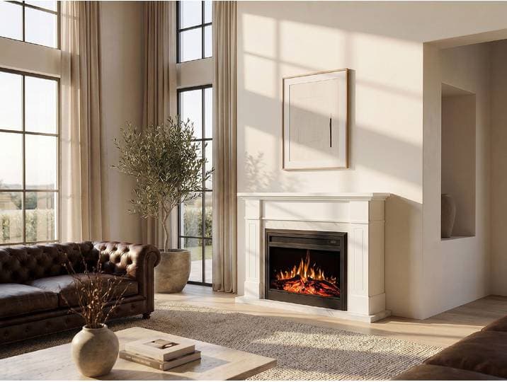 Elektrischer Kamin mit Sims - L 134 x T 34 x H 105,2 cm - Weiß - ESUKO