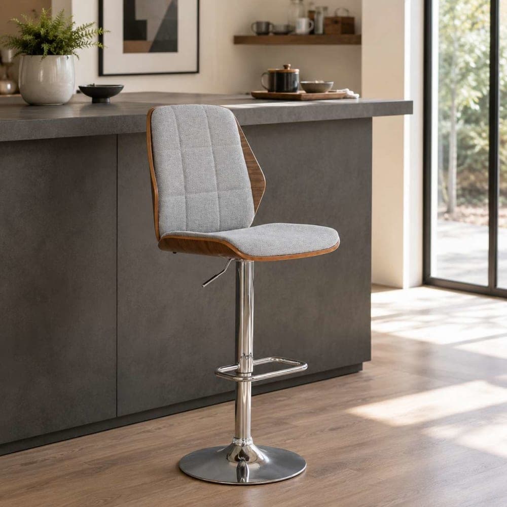 NIYLO Taburete ajustable de poliéster y nogal gris 50x52x121 cm