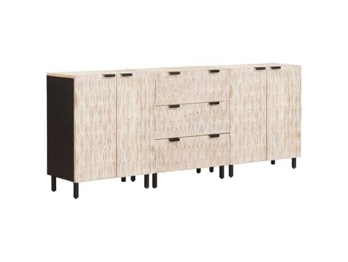 KLGBNCVE Sideboard 3 STK. 60 x 33 x 75 cm Massivholz Mango Mangoholz, schwarze Metallbeine, rechteckiges Design, Stauraum, feuchtes Tuch