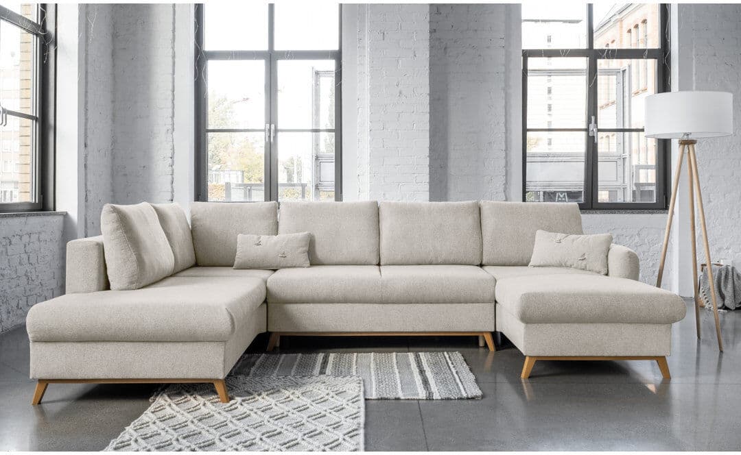 MiuForm Scandic Lagom Corner Sofa Bed U-Shape Beige 228.6cm H X 792.48cm W X 513.08cm D
