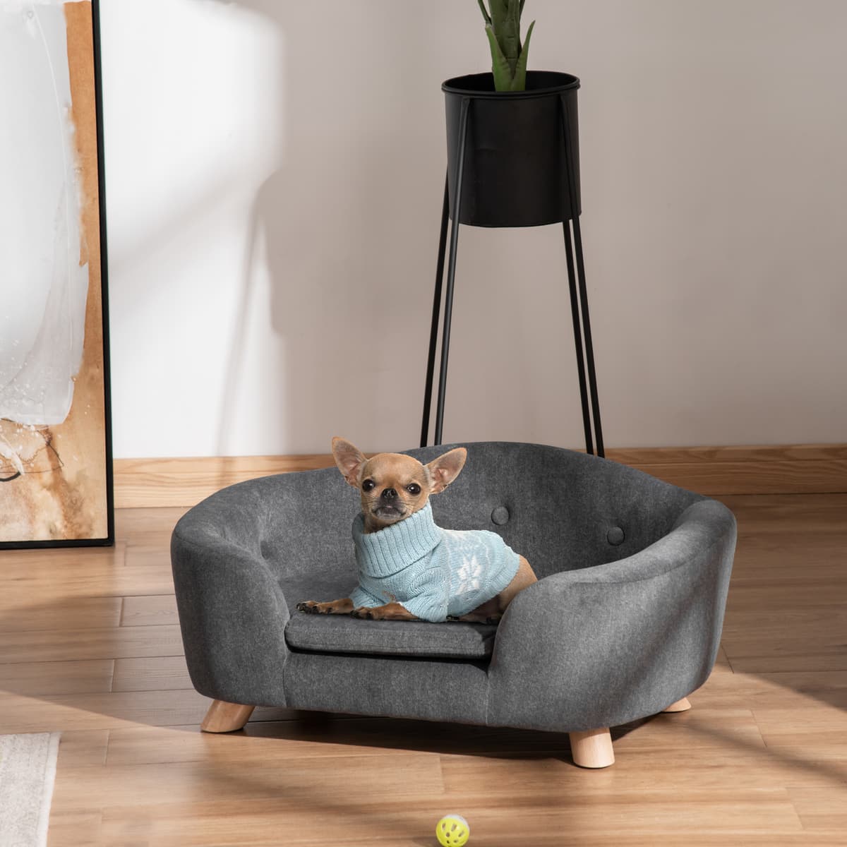 Pawhut Cuccia per Cani di Taglia Piccola (Max 10kg) con Cuscino Lavabile, 70x47x30cm - Grigio Antracite Aosom