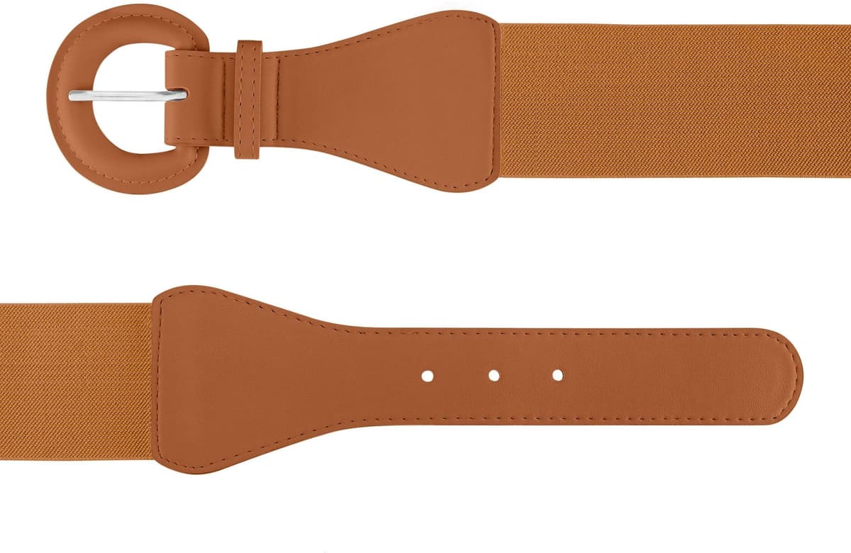 Taillengürtel LASCANA "Stretchgürtel, Gürtel für Kleid & Overall, Bauchgürtel", Damen, Gr. 95, braun (camel), Lederimitat, Synthetik, Textil, unifarben, Gürtel Taillengürtel, mit grosser Schnall und Shaping-Effekt dank elastischem Material camel 95