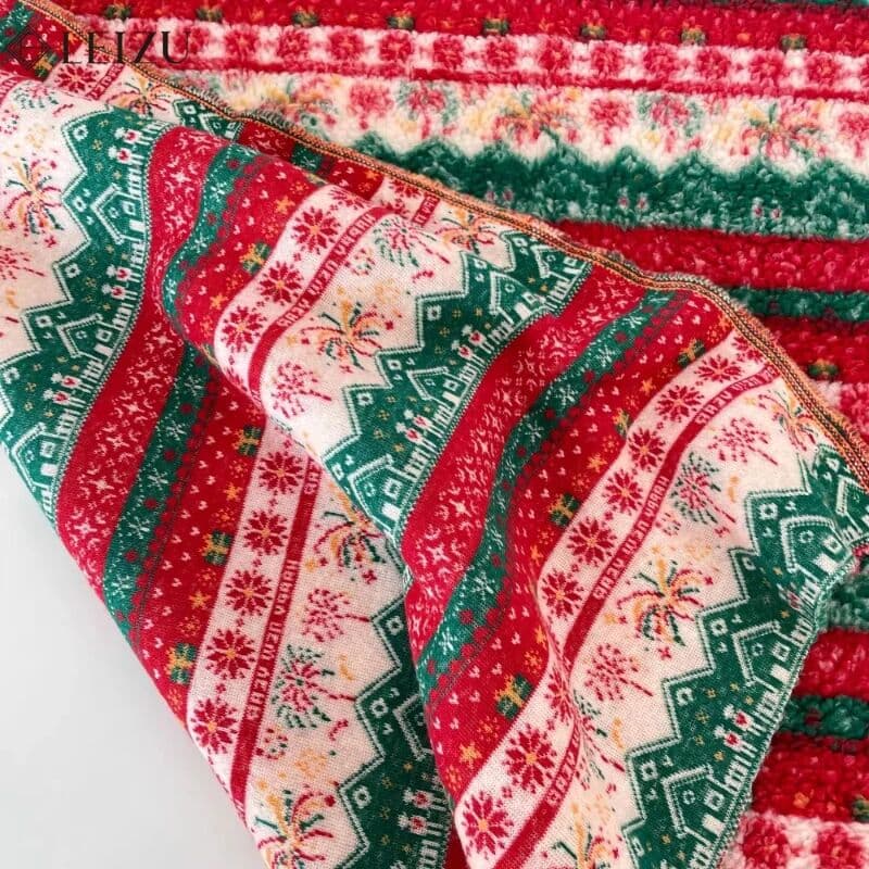 Xintianji Red Green Contrasting Lamb Wool Fabric Firework Pattern Jacquard Christmas year Decorate for DIY Clothing,Tablecloth,Curtains